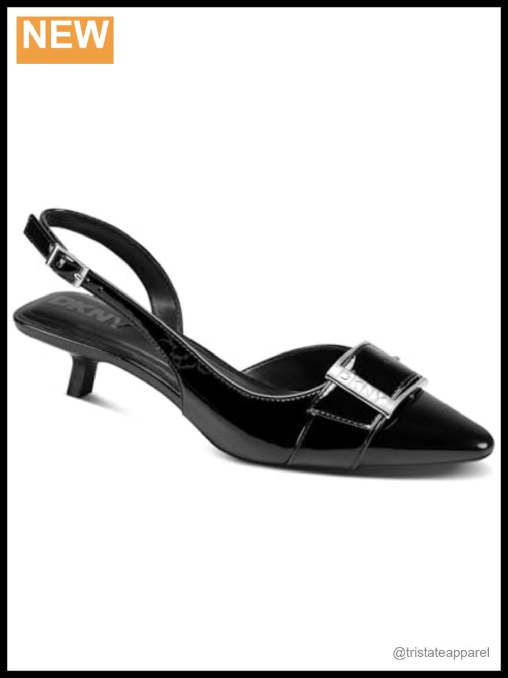 Pointed Toe Slingback Kitten Heel Pump with Belt Detail